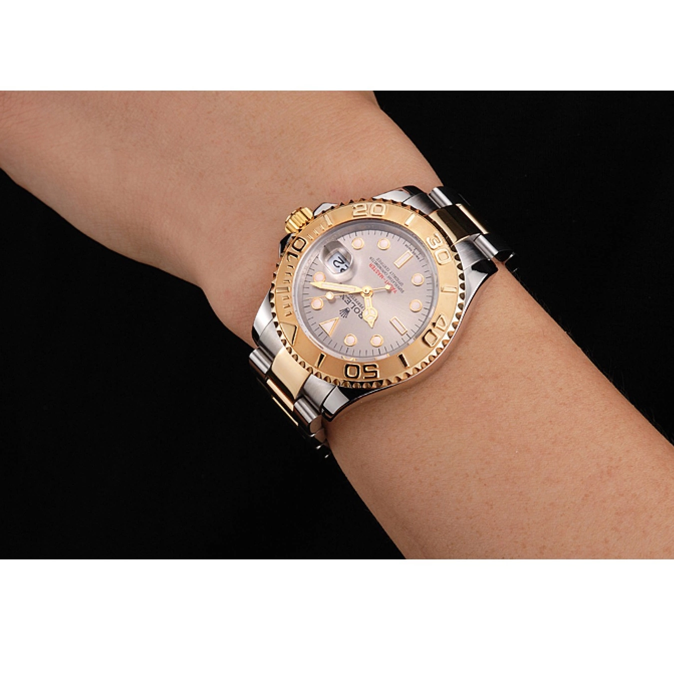 Aaa replica watch Bezel Swiss Stainless Tone Yacht-Master Dial Champagne Steel Bracelet Two Rolex Case Gold 0519